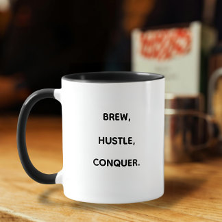 Taza BREW, HUSTLE, CONQUISTAR Típografía motivacional M