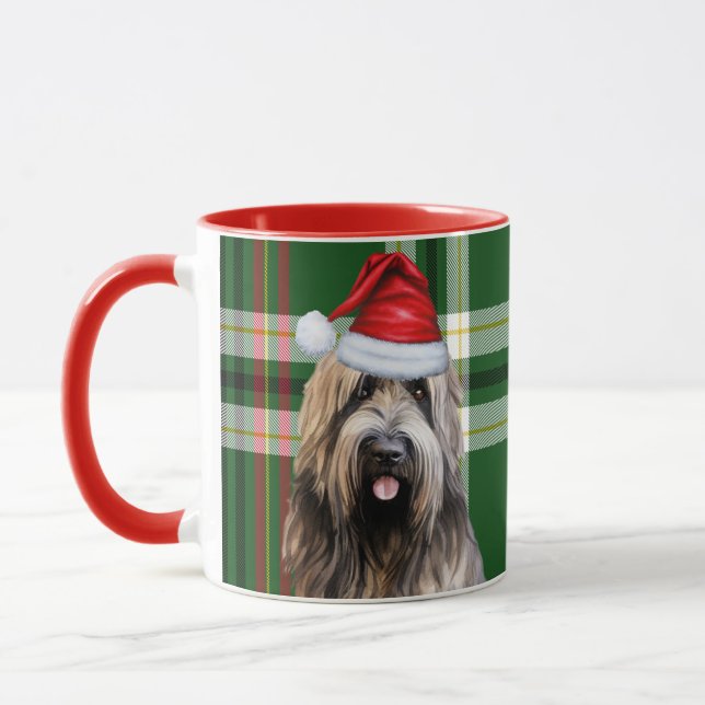 Taza Briard Shepherd Dog Green Holiday Plaid Navidades (Izquierda)