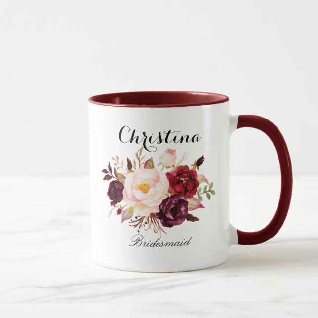 Taza Bridesmaid floral de acuarela rusa (Derecha)