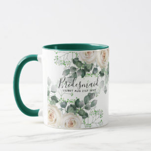 Taza Bridesmaid Regalos White Roses Tema Personalizado
