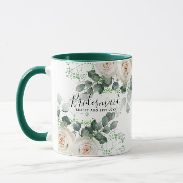 Taza Bridesmaid Regalos White Roses Tema Personalizado (Izquierda)