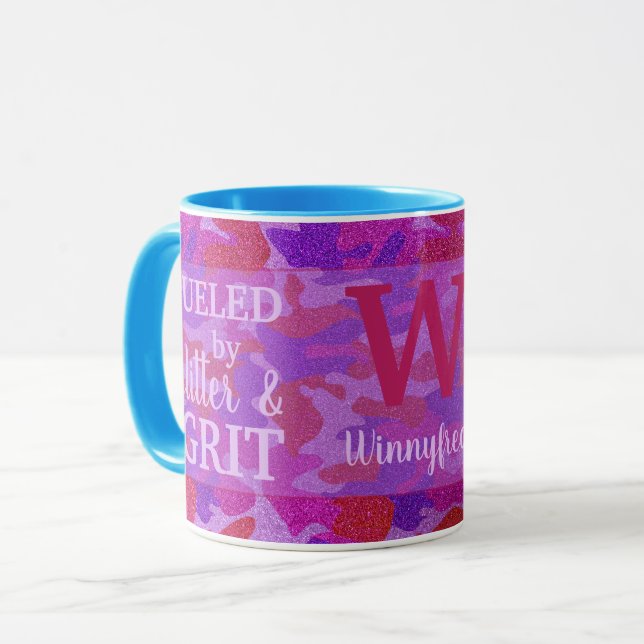 Taza Bright Pink + Purple Camouflage Glitter Camo Name (Anverso izquierdo)
