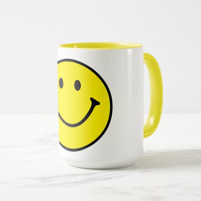 Taza Brillante Amarillo Feliz Cara Sonriente (Anverso derecho)