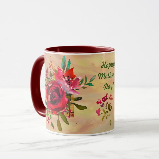 TAZA BRILLANTE FLORAL FELIZ MENSAJE DEL DÍA DE LA MADRE (Anverso izquierdo)