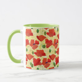 Taza Brillante patrón de lapiceros rojos en amarillo Co