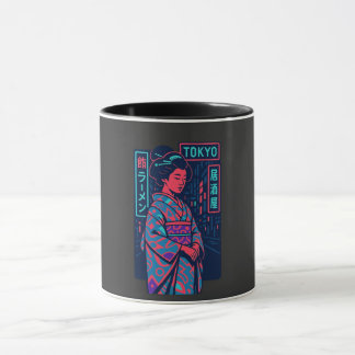 Taza Brillo de Tokio Geisha en calles de neón