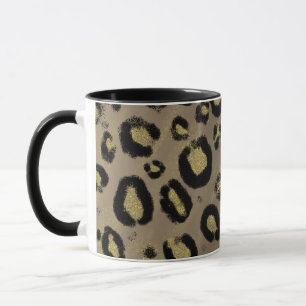 Taza Brillo Dorado Marrón e Impresión Leopardo Guepardo