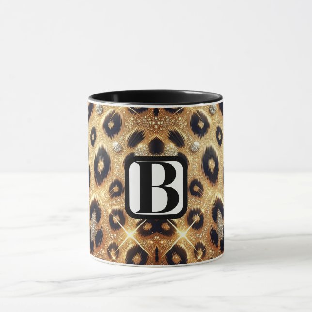 Taza Brillo Glam Gold Estampado Leopardo Cheetah Negro (Centro)