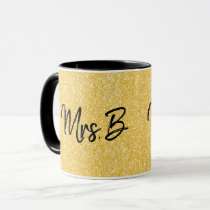 Taza Brillo Personalizado Dorado Amarillo Inicial Sra