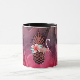 Taza Brillo Tropical Rosa Hojas de Palma de Piña Chic