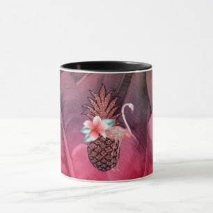 Taza Brillo Tropical Rosa Hojas de Palma de Piña Chic