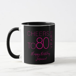 Taza Brindis por 80 años Black Pink Elegante Cumpleaños