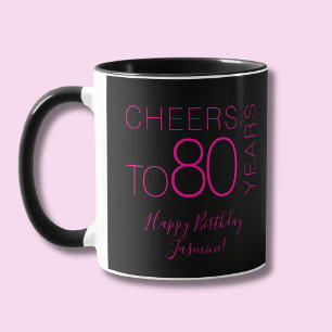 Taza Brindis por 80 años Black Pink Elegante Cumpleaños