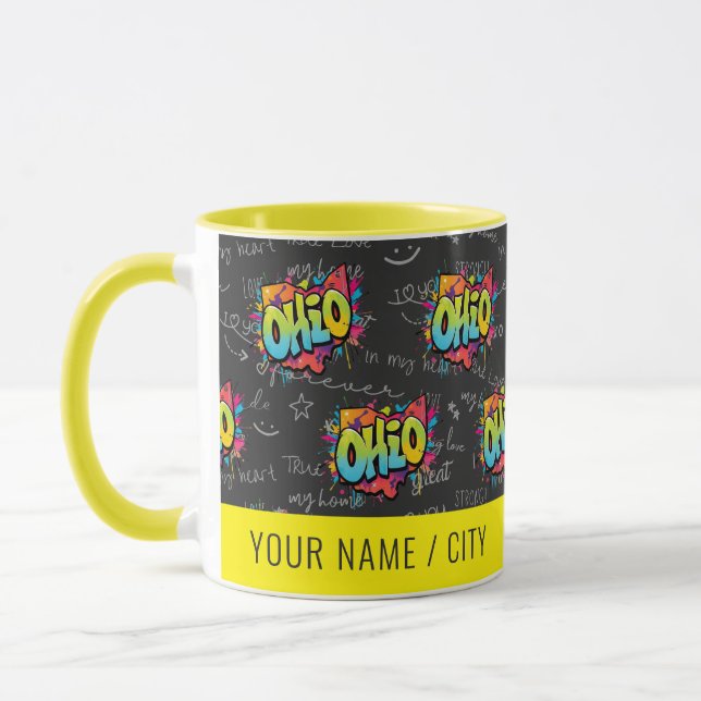 Taza Brockeyes del estado de Ohio Grafiti amarillo negr (Izquierda)