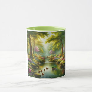 Taza Brook de primavera con patos/flores
