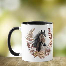 Taza Brown Grulla Horse Otumn Wreath