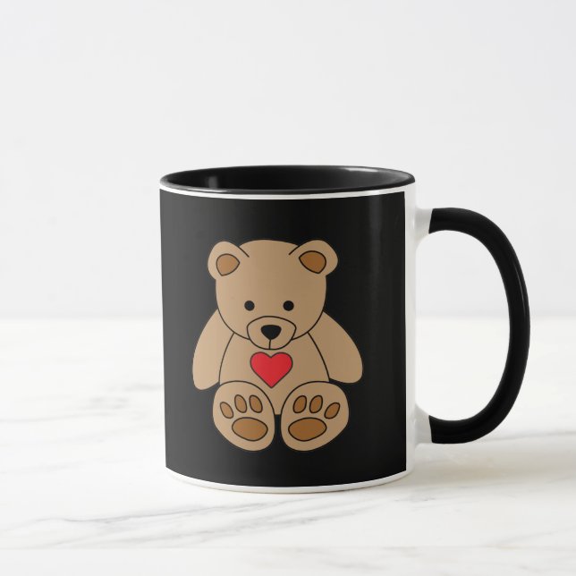 Taza Brown Teddy Bear El día de San Valentín de corazón (Derecha)