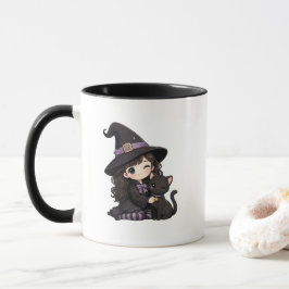 Taza Bruja adorable y gato negro