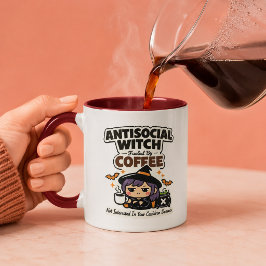 Taza Bruja Antisocial Alimentada Por Café Divertido Hal