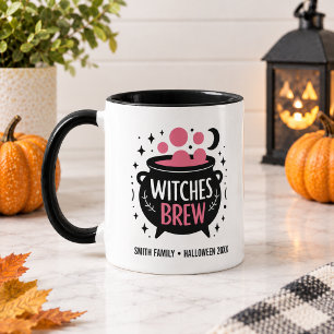 Taza Bruja Cerveza Lindo Nombre Negro y Rosa Halloween
