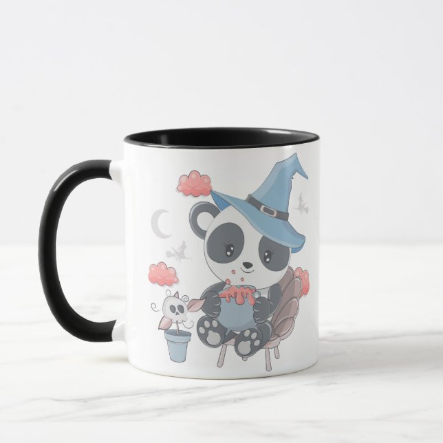 Taza Bruja Cute Panda Rodeada de nubes Halloween Mug (Izquierda)