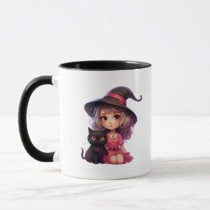 Taza Bruja de bonito con un gato negro Halloween