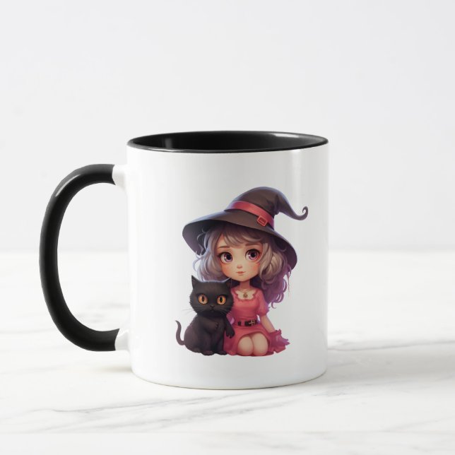 Taza Bruja de bonito con un gato negro Halloween (Izquierda)