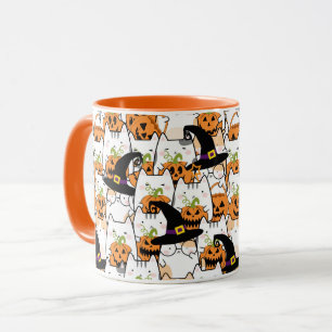 Taza Bruja de gato lindo sosteniendo Bumkin Halloween