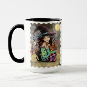 Taza Bruja de Halloween adorable con gato negro