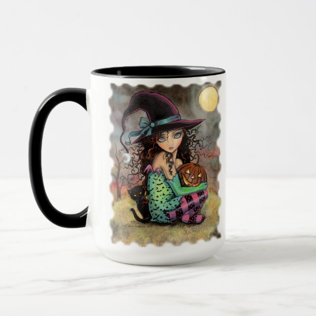 Taza Bruja de Halloween adorable con gato negro (Izquierda)