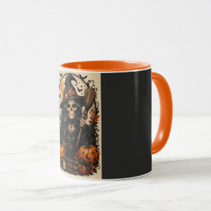Taza Bruja espeluznante, gato negro y calabazas de magi