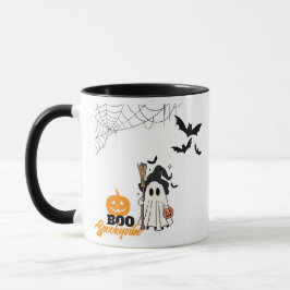 Taza Bruja fantasma de Halloween con cuarto y calabaza