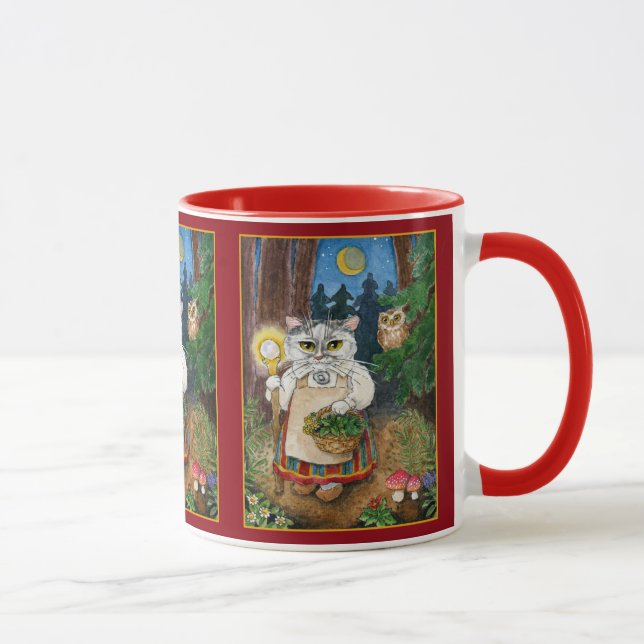 Taza Bruja linda del gato, búho, naturaleza del cuento (Derecha)