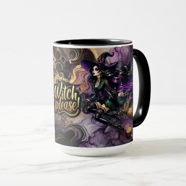 Taza ¡Bruja por favor! Bruja Pagana Gótica Fantasía de  (Anverso derecho)
