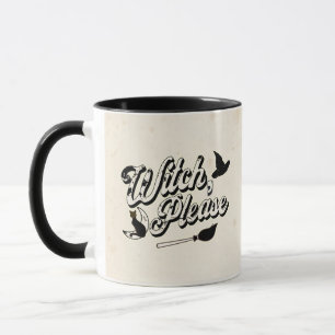 Taza Bruja por favor, Gato negro y escoba de Halloween 