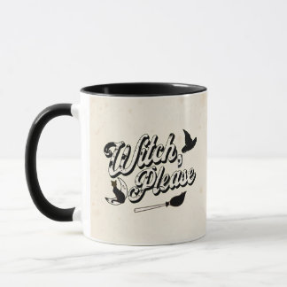 Taza Bruja por favor, Gato negro y escoba de Halloween