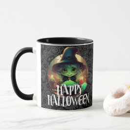 Taza Bruja verde comiendo dulce Halloween