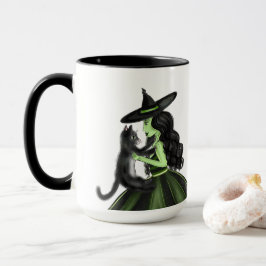 Taza Bruja verde con Ilustracion negro