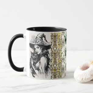 Taza Bruja Vintage de Halloween y Gato Negro