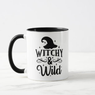 Taza Bruja y Salvaje Blanco y Negro Halloween Lindo