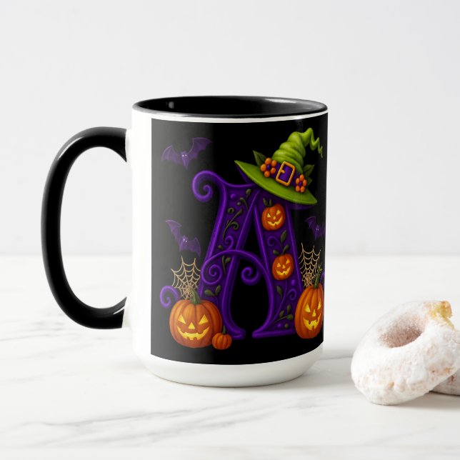 Taza Brujería Halloween inicial "A" Mug (Con donut)