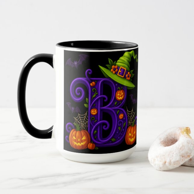 Taza Brujería Halloween inicial "B" Mug (Con donut)