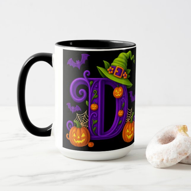 Taza Brujería Halloween inicial "D" Mug (Con donut)