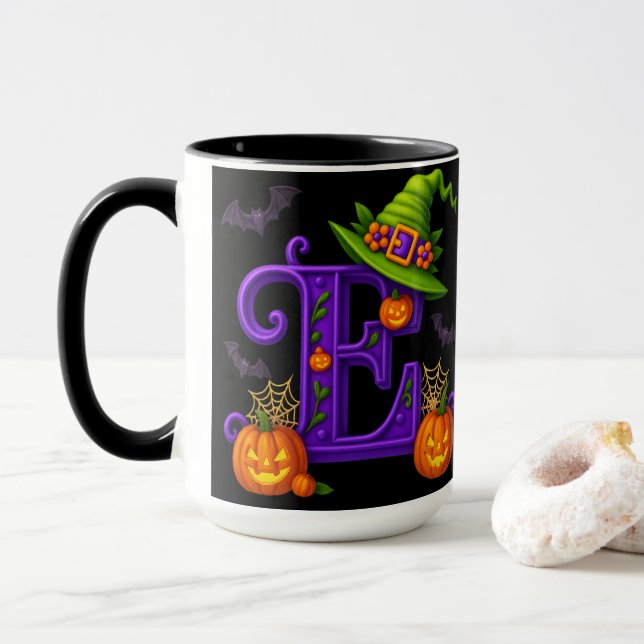 Taza Brujería Halloween inicial "E" Mug (Con donut)