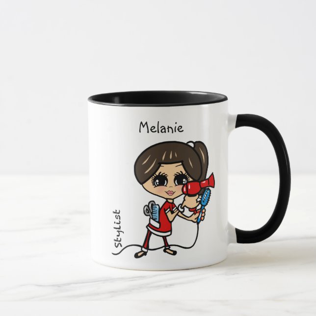 Taza Brunette de Caricatura de Mug Estilo del Pelo Pers (Derecha)