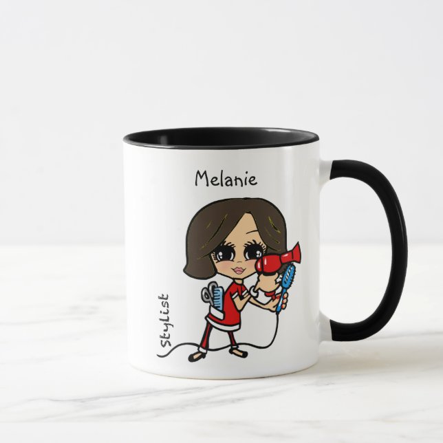Taza Brunette de Caricatura de Mug Estilo del Pelo Pers (Derecha)