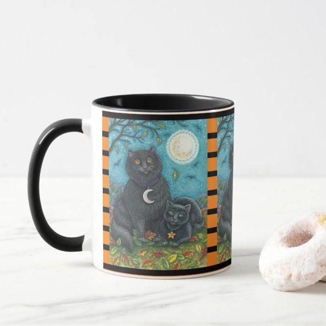 TAZA BUBO Y PYEWACKET, GATO NEGRO HALLOWEB COMBO MUG (Con donut)