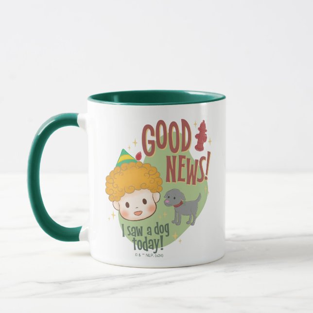 Taza ¡Buddy the Elf Good News! ¡Hoy vi un perro! (Izquierda)