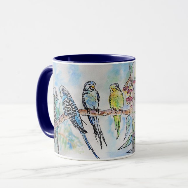 Taza Budgie Watercolor Mug Royal Navy Blue (Anverso izquierdo)