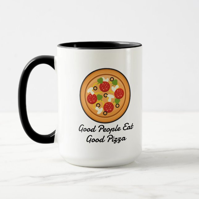 Taza buena gente divertida come buena pizza diciendo co (Izquierda)